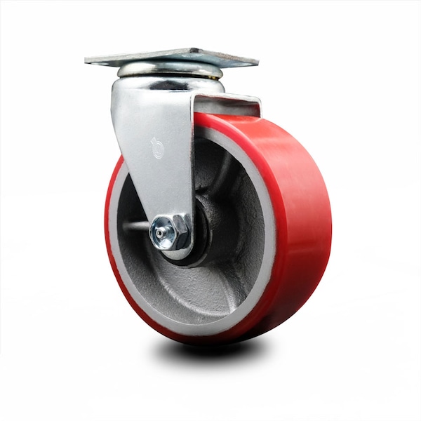 5 Inch Red Poly on Cast Iron Wheel Swivel Caster with Ball Bearing SCC